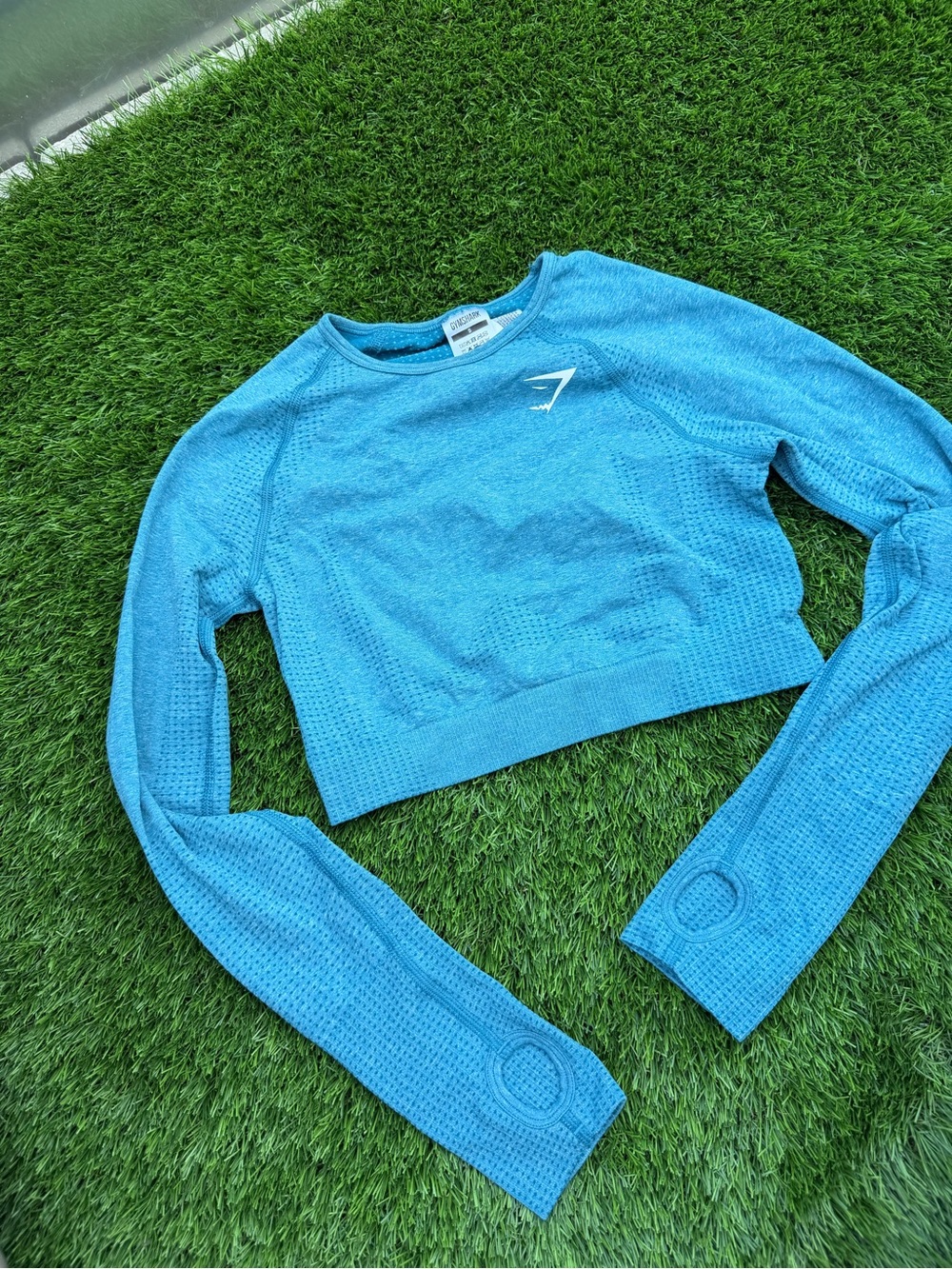 Gymshark Women’s Teal Blue Seamless Cropped Long-Sleeve Top